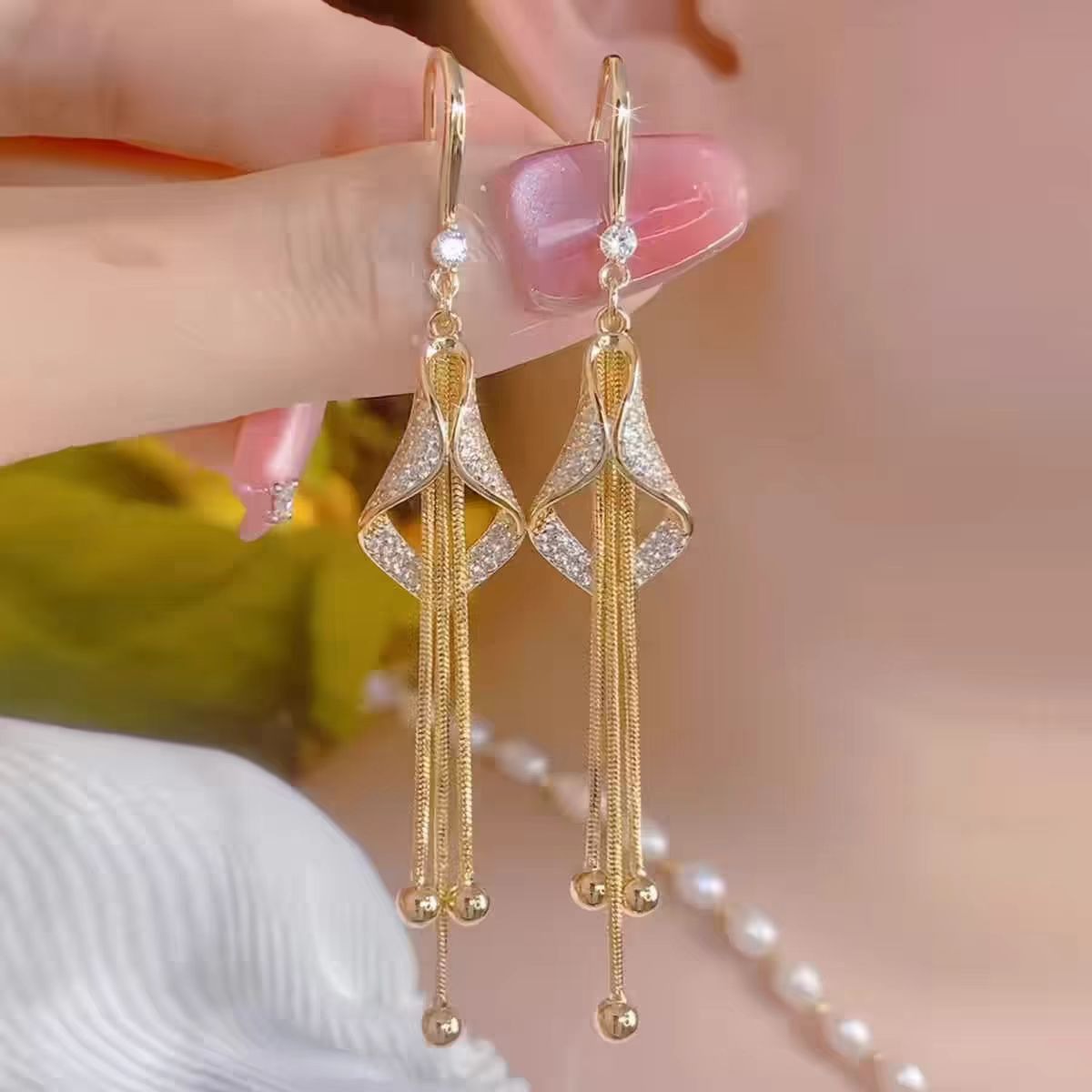 Golden Cascade Tassel Earrings