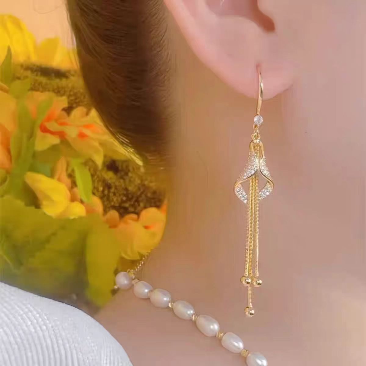 Golden Cascade Tassel Earrings